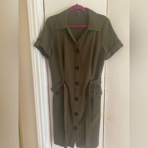 True Envy Olive Utility Shirt Dress • Size 14 • Safari Chic Pockets